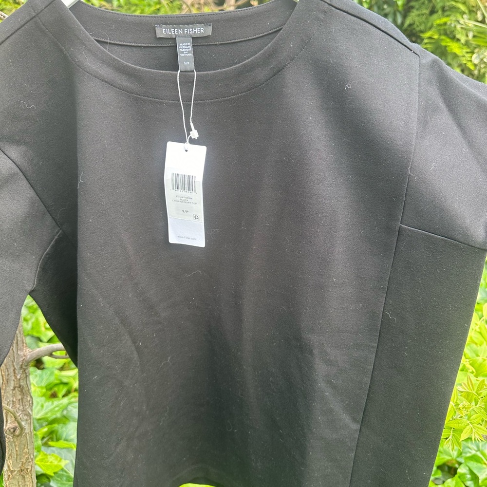 Eileen Fisher Black Crew Neck Boxy Top